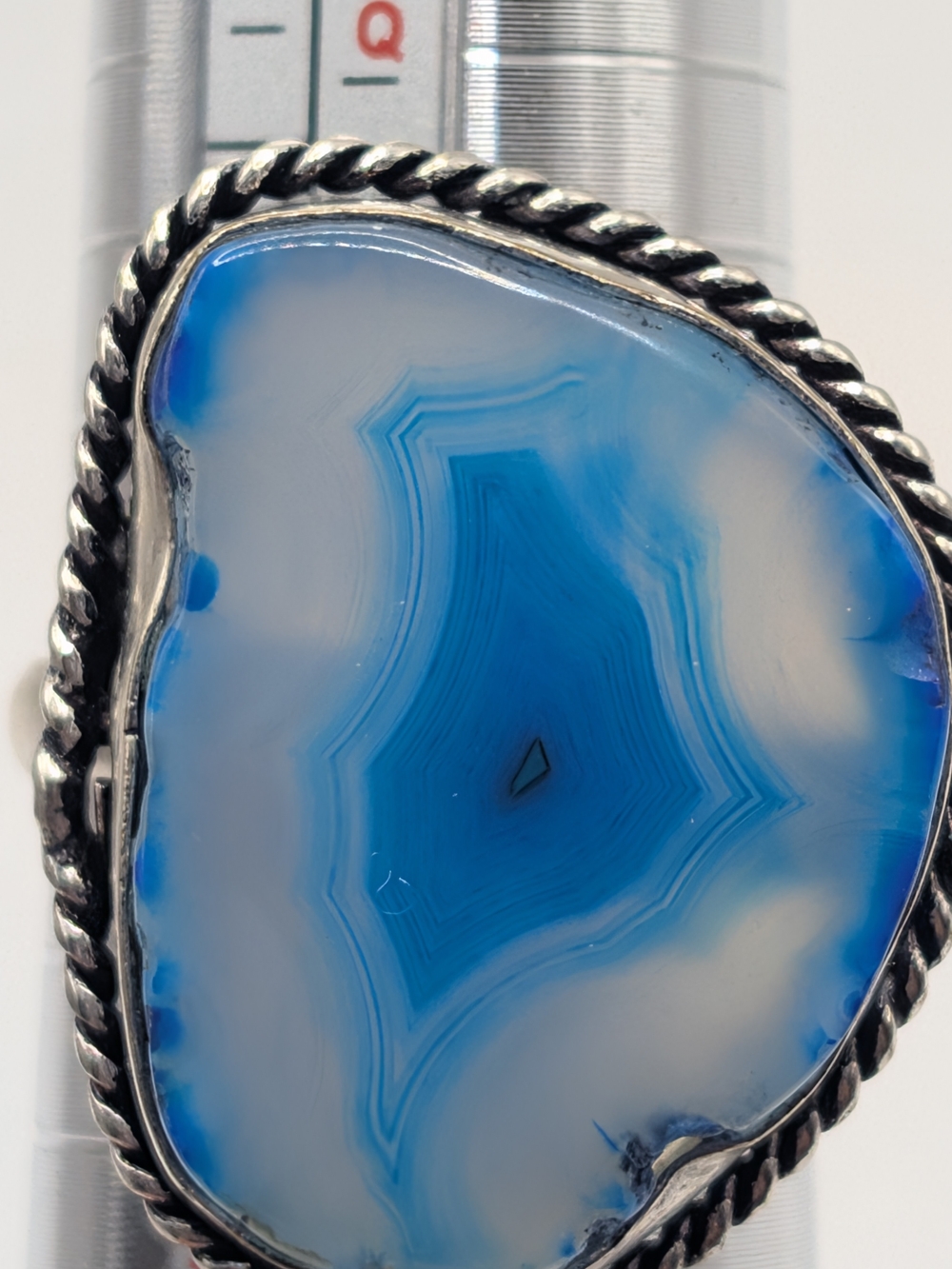 Sterling Silver 925 Dyed Blue Chalcedony Statement Ring Size 9.75